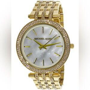 Michael Kors Gold and White Watch with Crystal Details